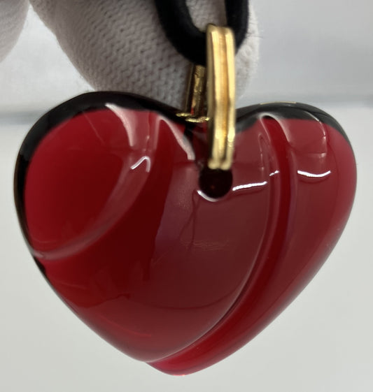 Baccarat Crystal Heart Necklace Red Black Cord With Box & Booklet