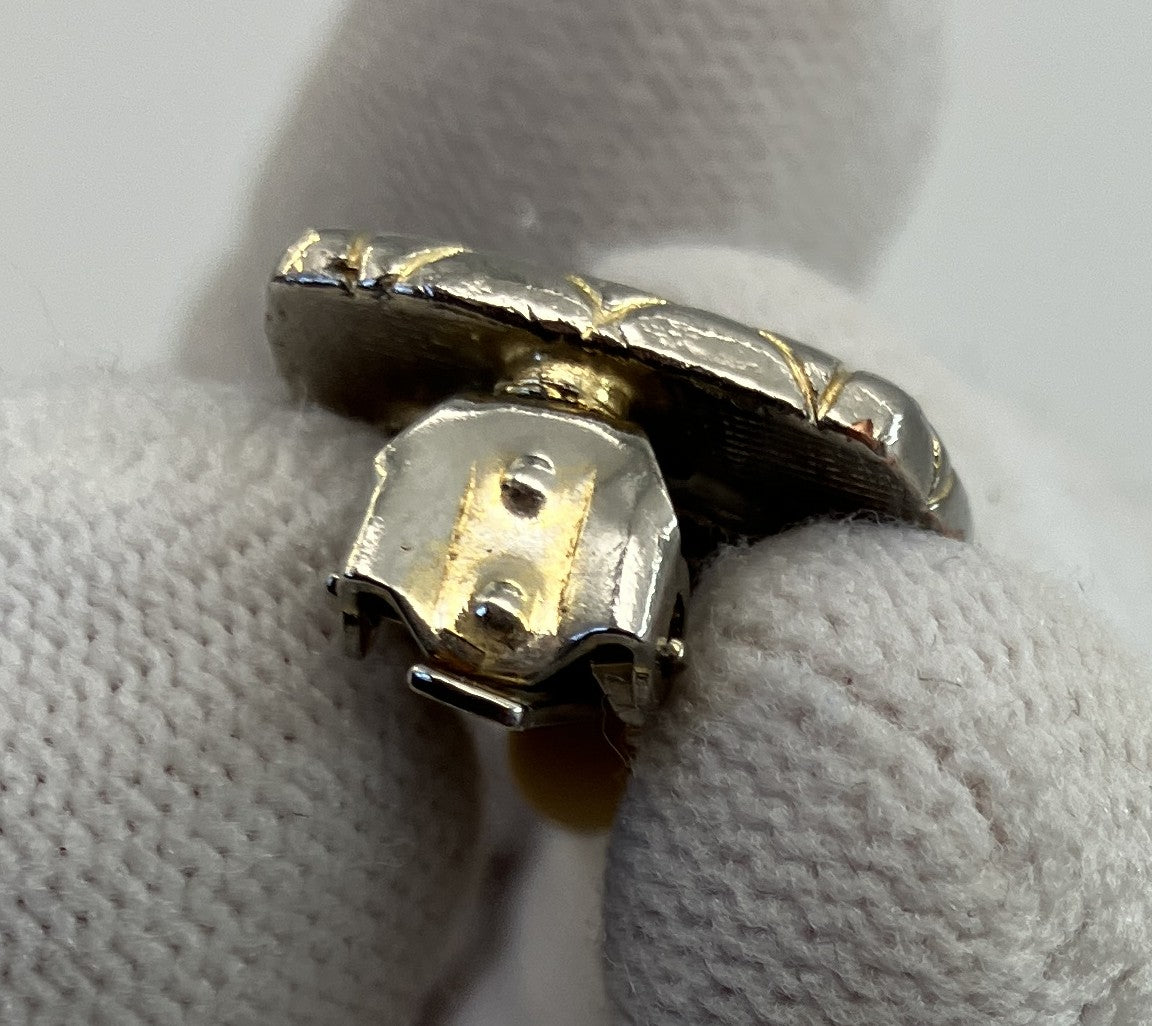 CHANEL CC Logo Quilted Square Clip-On Earring Silver Black Plated Single One Side