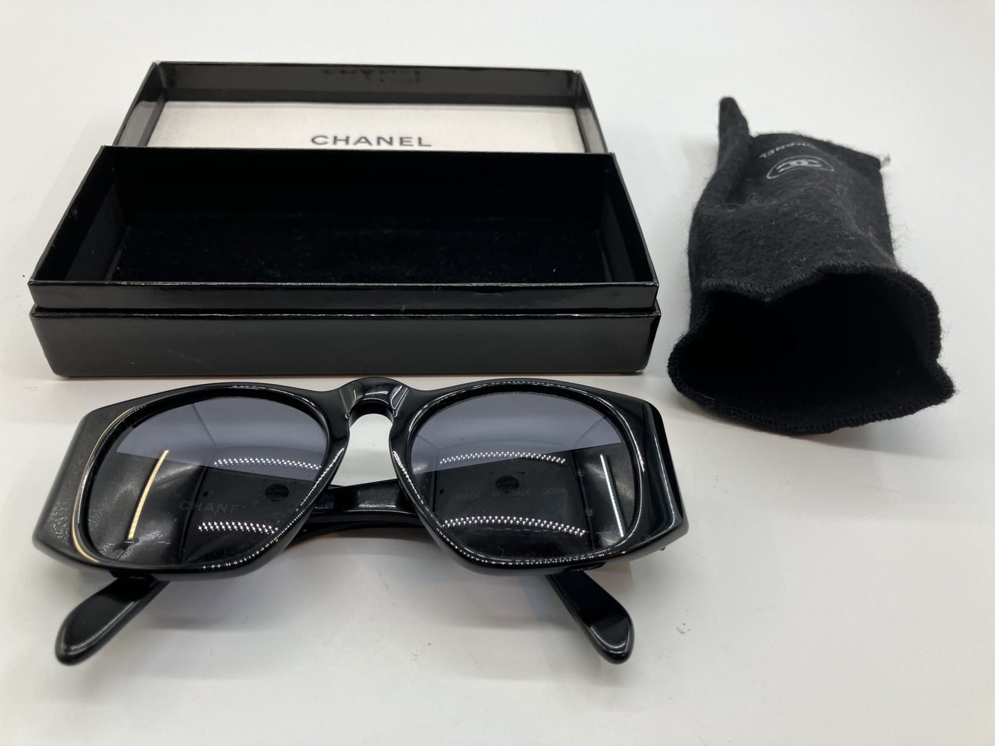 Chanel sunglasses black 0004 with box and bag free shipping 