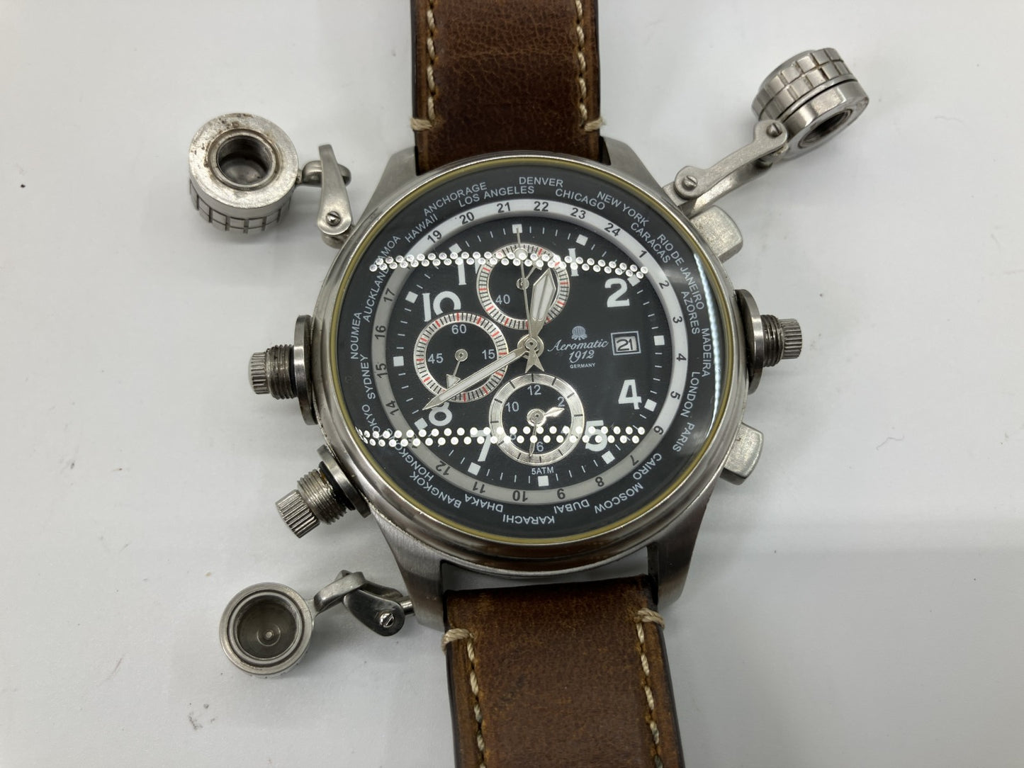 Aeromatic 1912 A1328 66.6mm World Time Chronograph Quartz Men's Watch