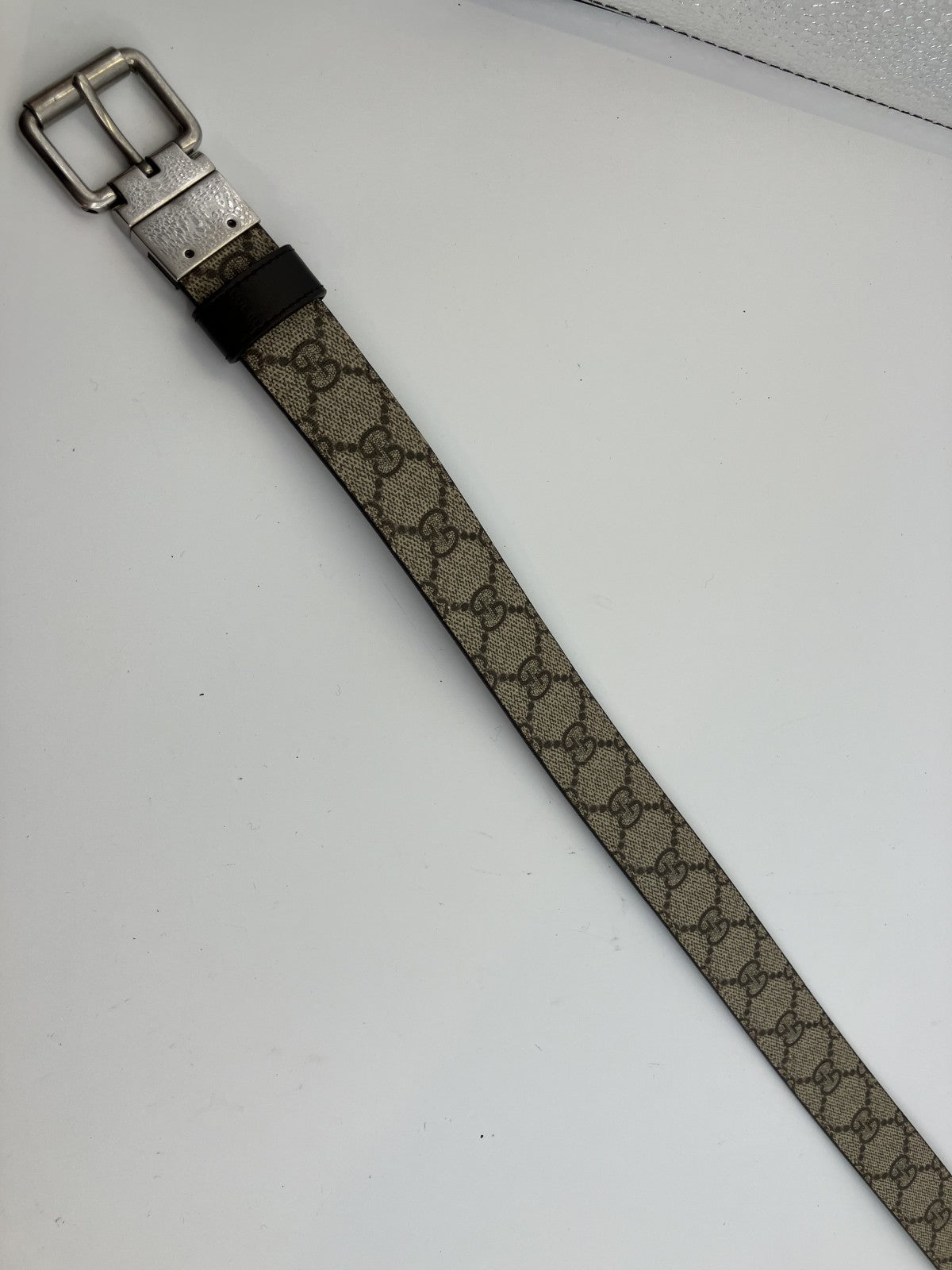 GUCCI GG canvas/leather/reversible/belt ความยาวรวม 107cm ความกว้าง 3cm จัดส่งฟรี 