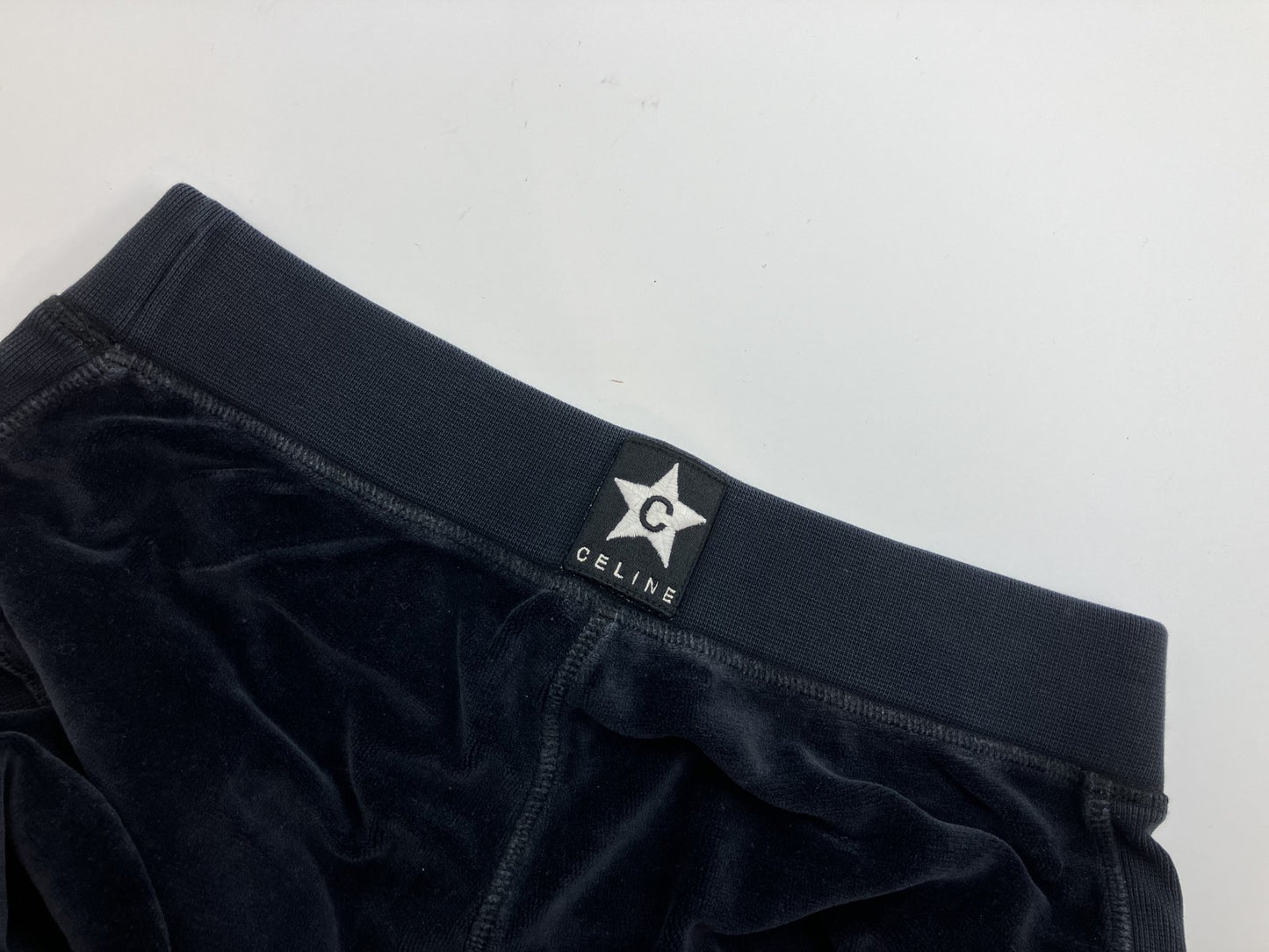 CELINE Velvet Slim Pants Navy Size M | Model Wearing | 33cm Waist / 88cm Length