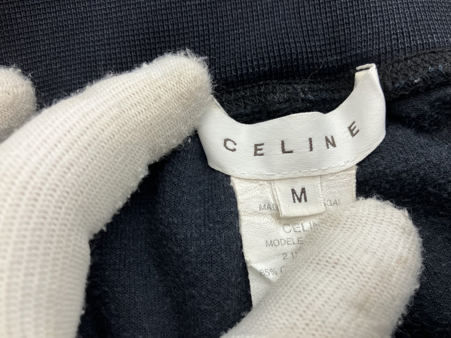 CELINE Velvet Slim Pants Navy Size M | Model Wearing | 33cm Waist / 88cm Length