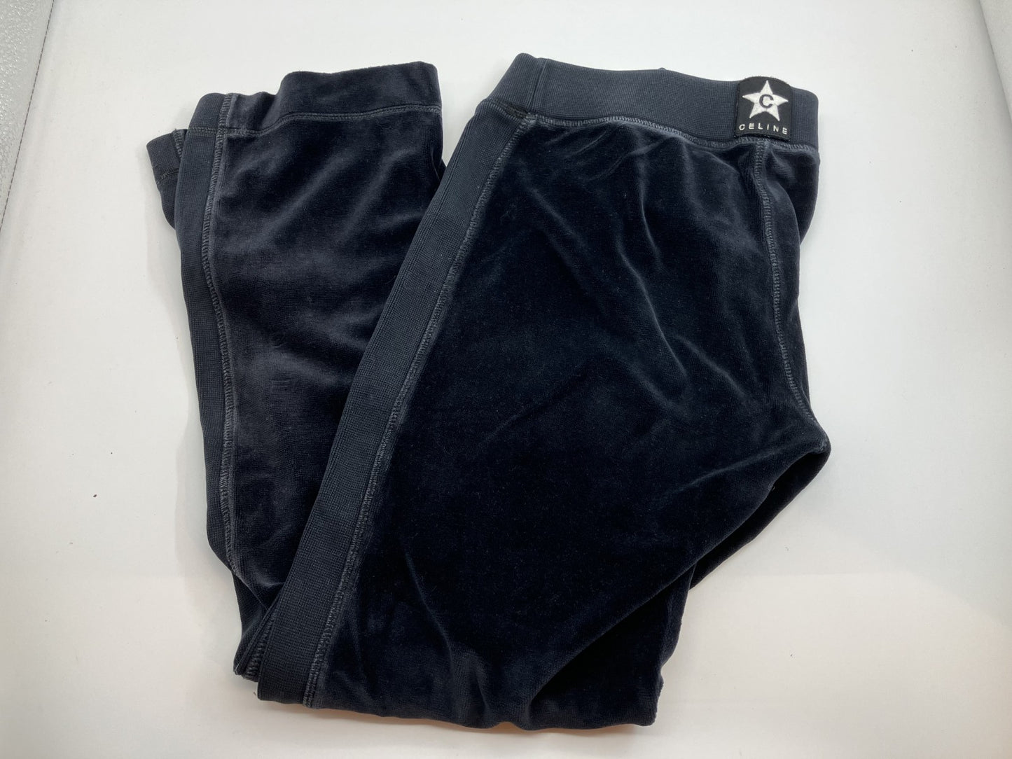 CELINE Velvet Slim Pants Navy Size M | Model Wearing | 33cm Waist / 88cm Length