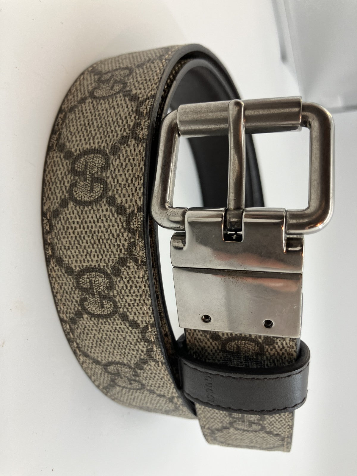 GUCCI GG canvas/leather/reversible/belt ความยาวรวม 107cm ความกว้าง 3cm จัดส่งฟรี 