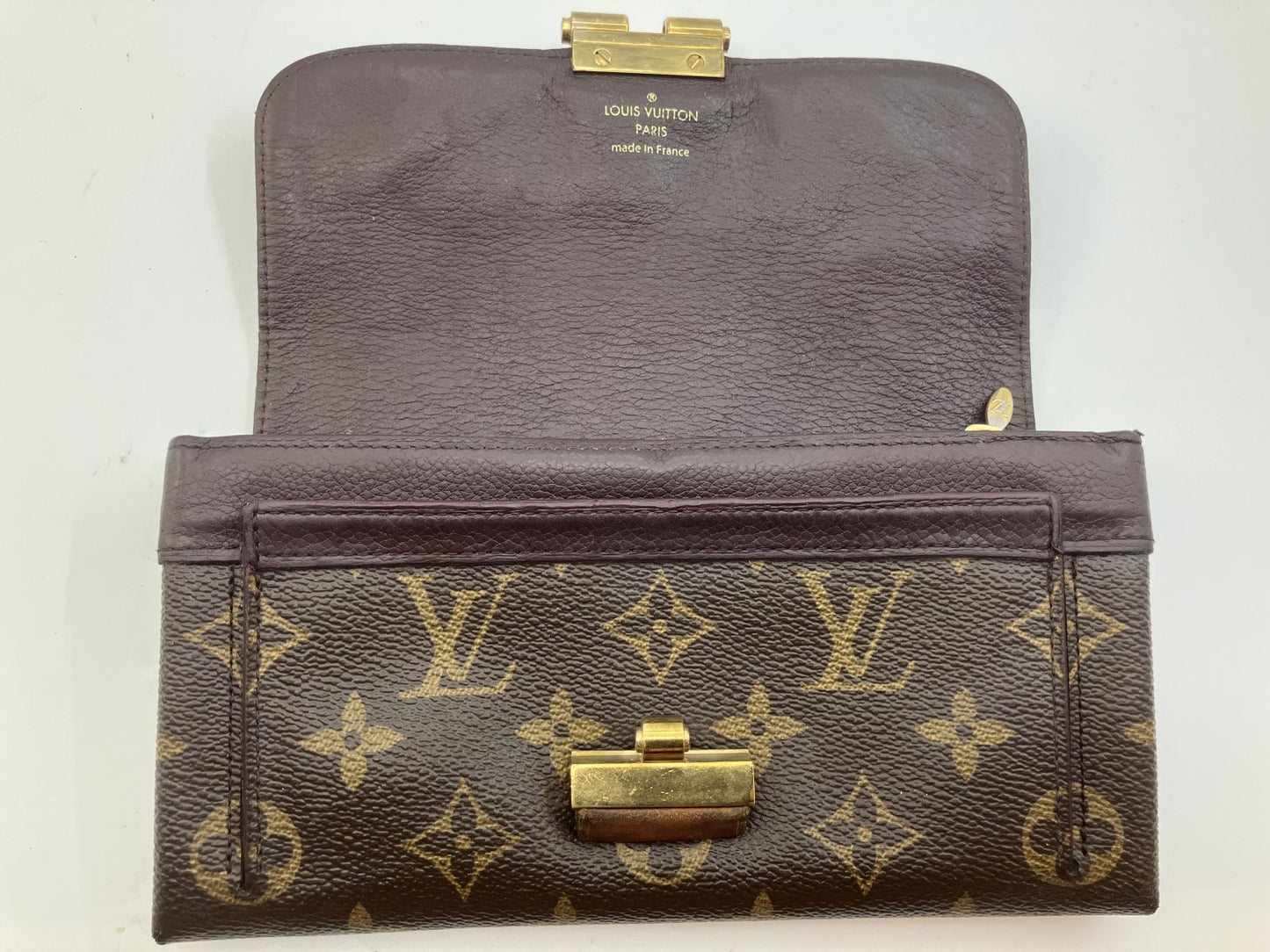 LOUIS VUITTON Monogram Long Wallet M60361 Portefeuille Elise Brown 19.5ﾃ・1cm Made in France