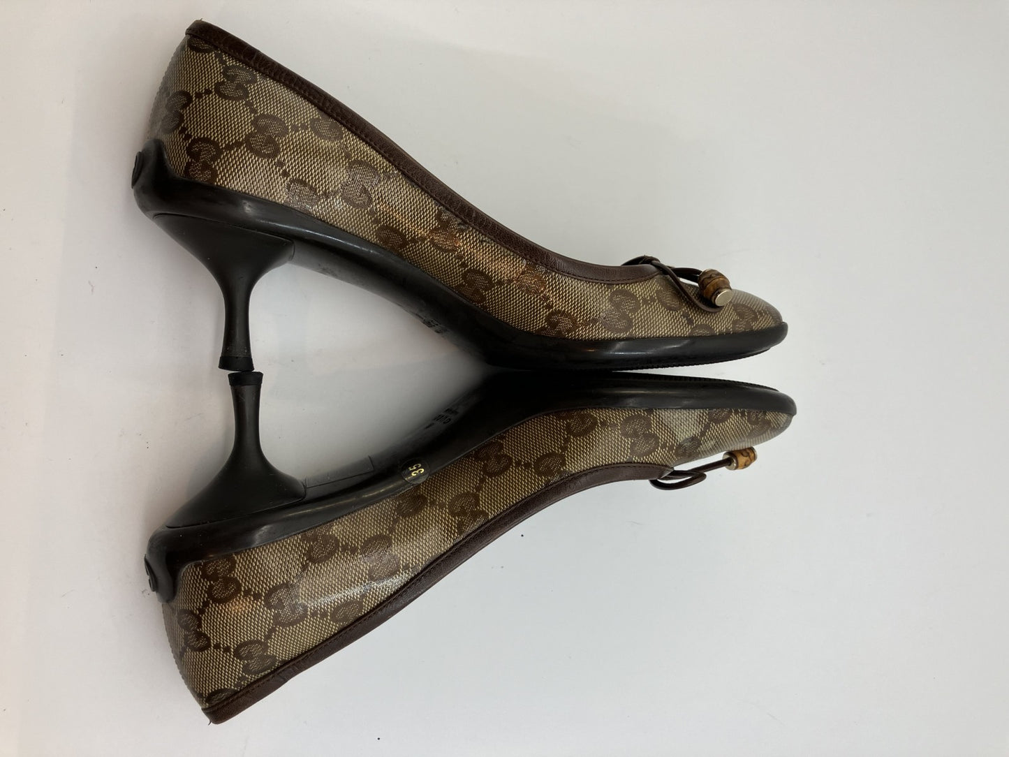 Gucci GG Supreme Pumps (EU 35) (22.5 cm) (US 5.5) (8.86 inch) Heel 5 cm (1.97 inch) Brown Free Shipping 