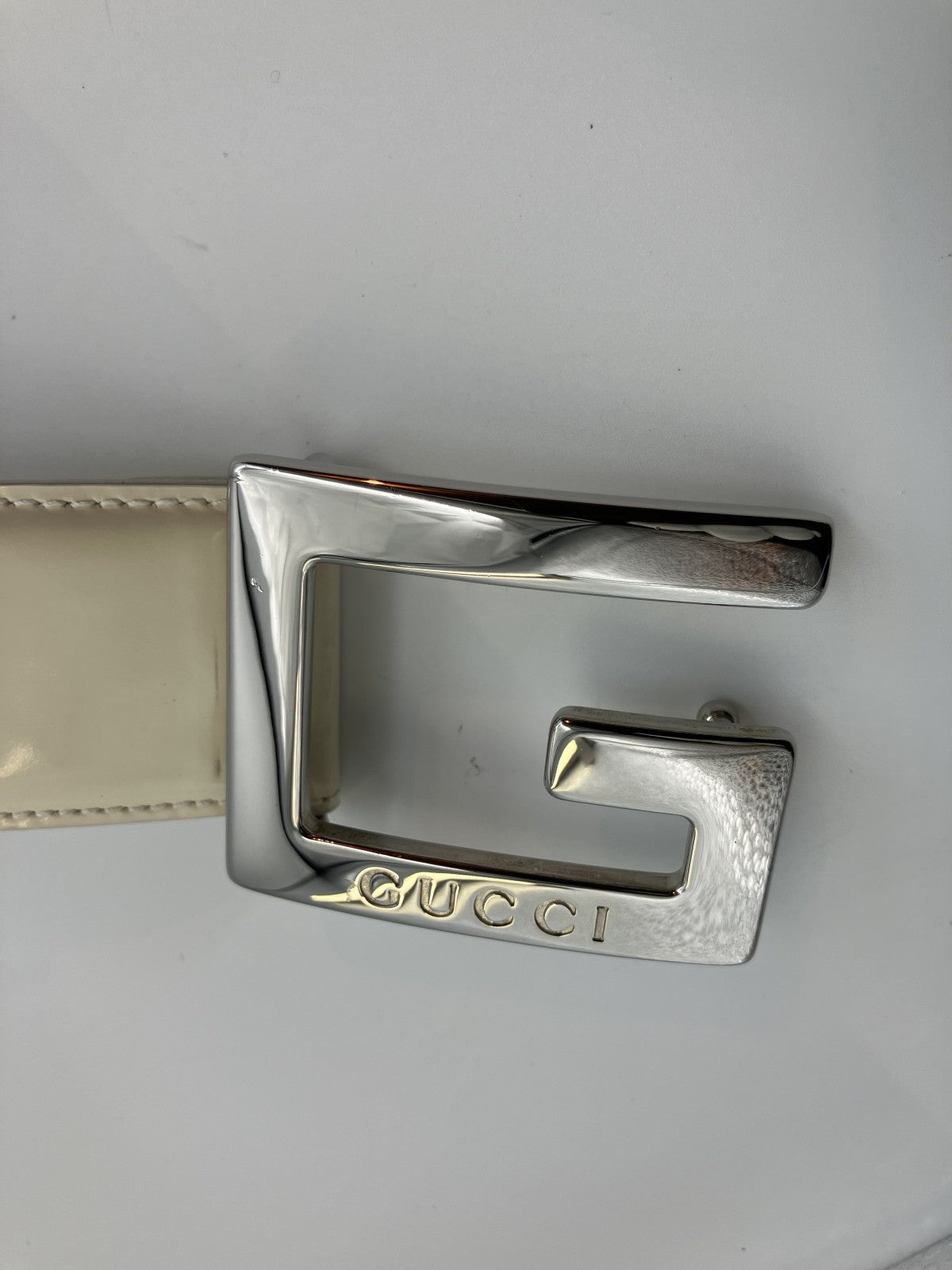 GUCCI G logo buckle 037 1046 1107 belt, total length 87cm, width 4cm, ivory &amp; silver, free shipping 