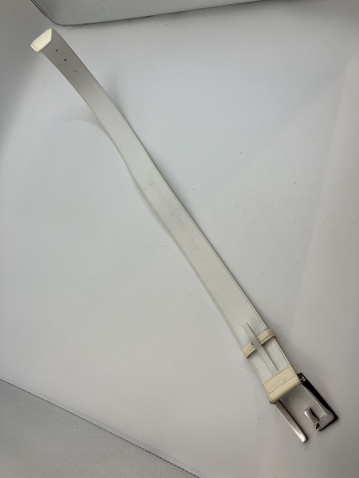 GUCCI Gロゴバックル 037 1046 1107 ベルト 全長87ｃｍ 幅4ｃｍ アイボリー＆シルバー 送料無料