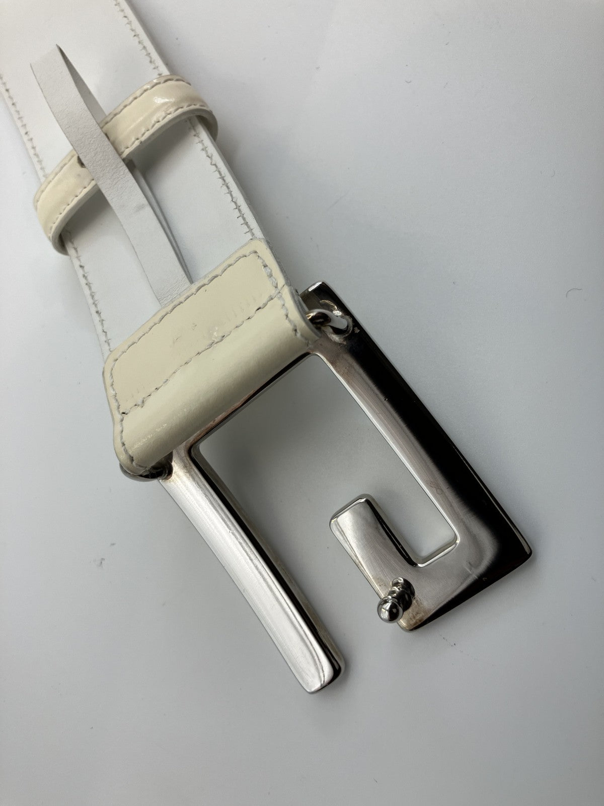 GUCCI G logo buckle 037 1046 1107 belt, total length 87cm, width 4cm, ivory &amp; silver, free shipping 