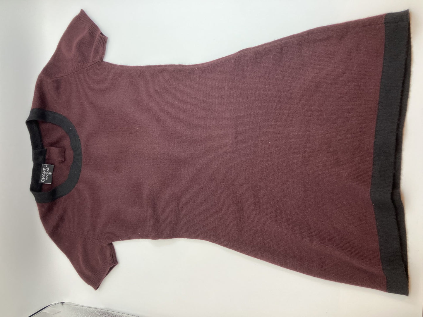 CHANEL Cashmere Knit Dress Burgundy ﾃ・Black