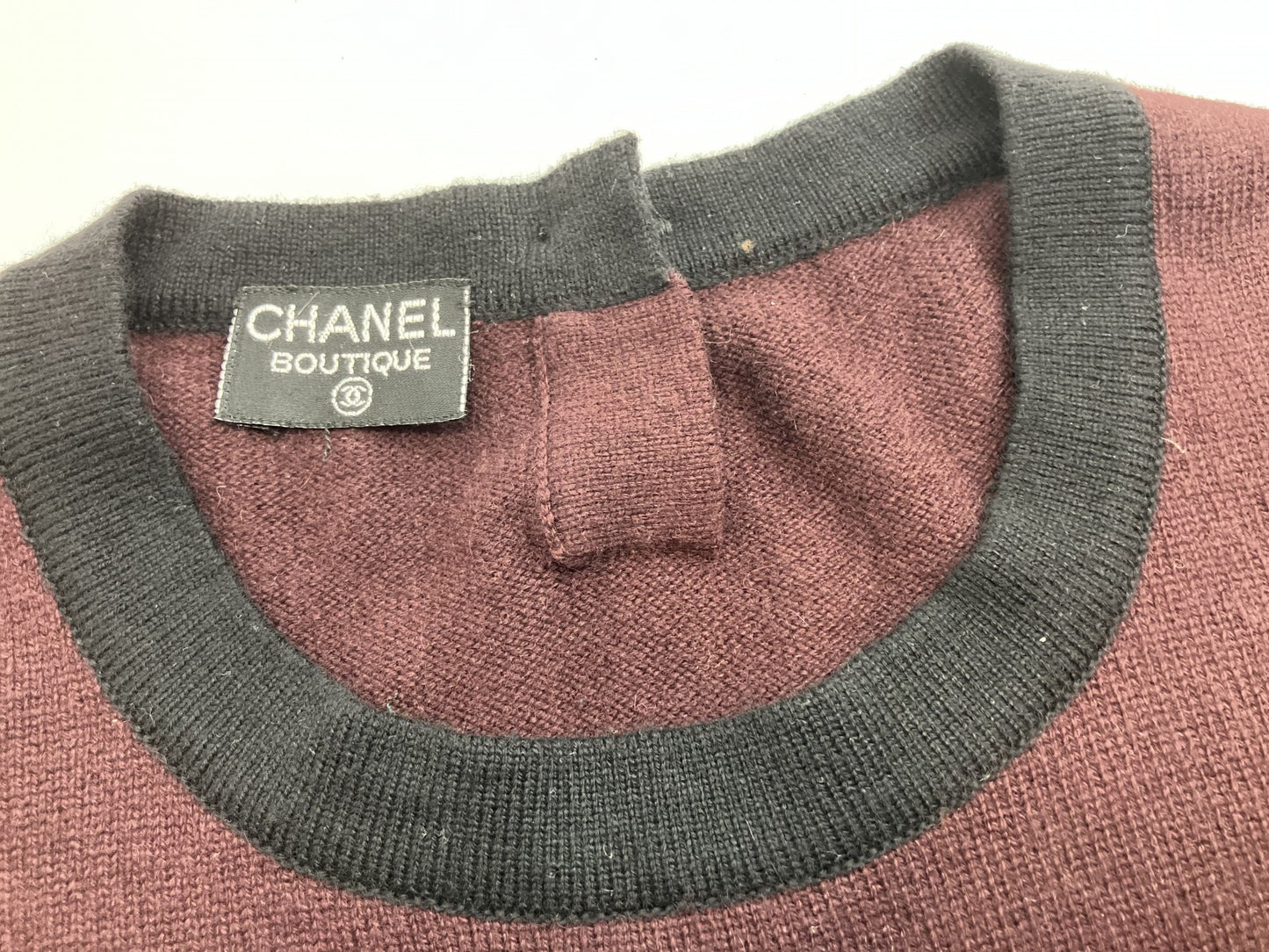 CHANEL Cashmere Knit Dress Burgundy ﾃ・Black