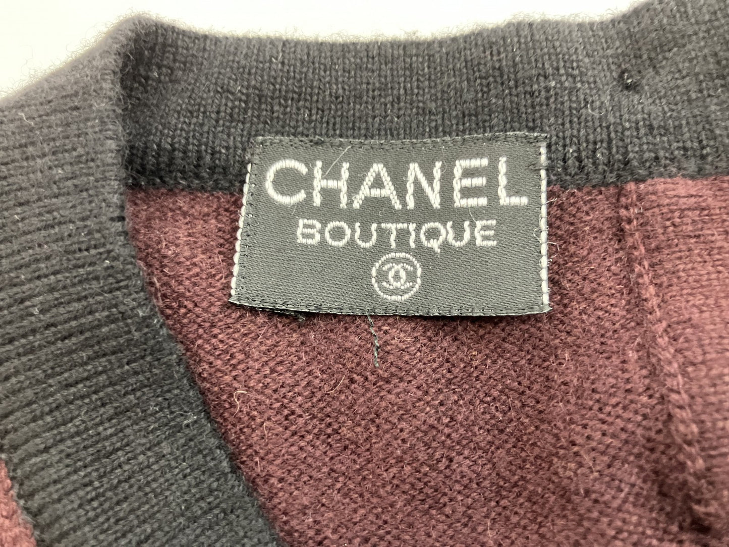 CHANEL Cashmere Knit Dress Burgundy ﾃ・Black
