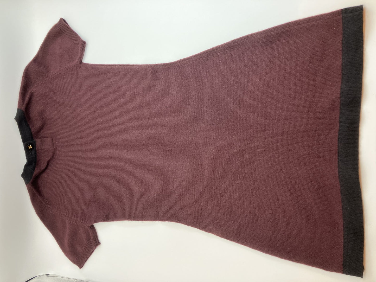 CHANEL Cashmere Knit Dress Burgundy ﾃ・Black