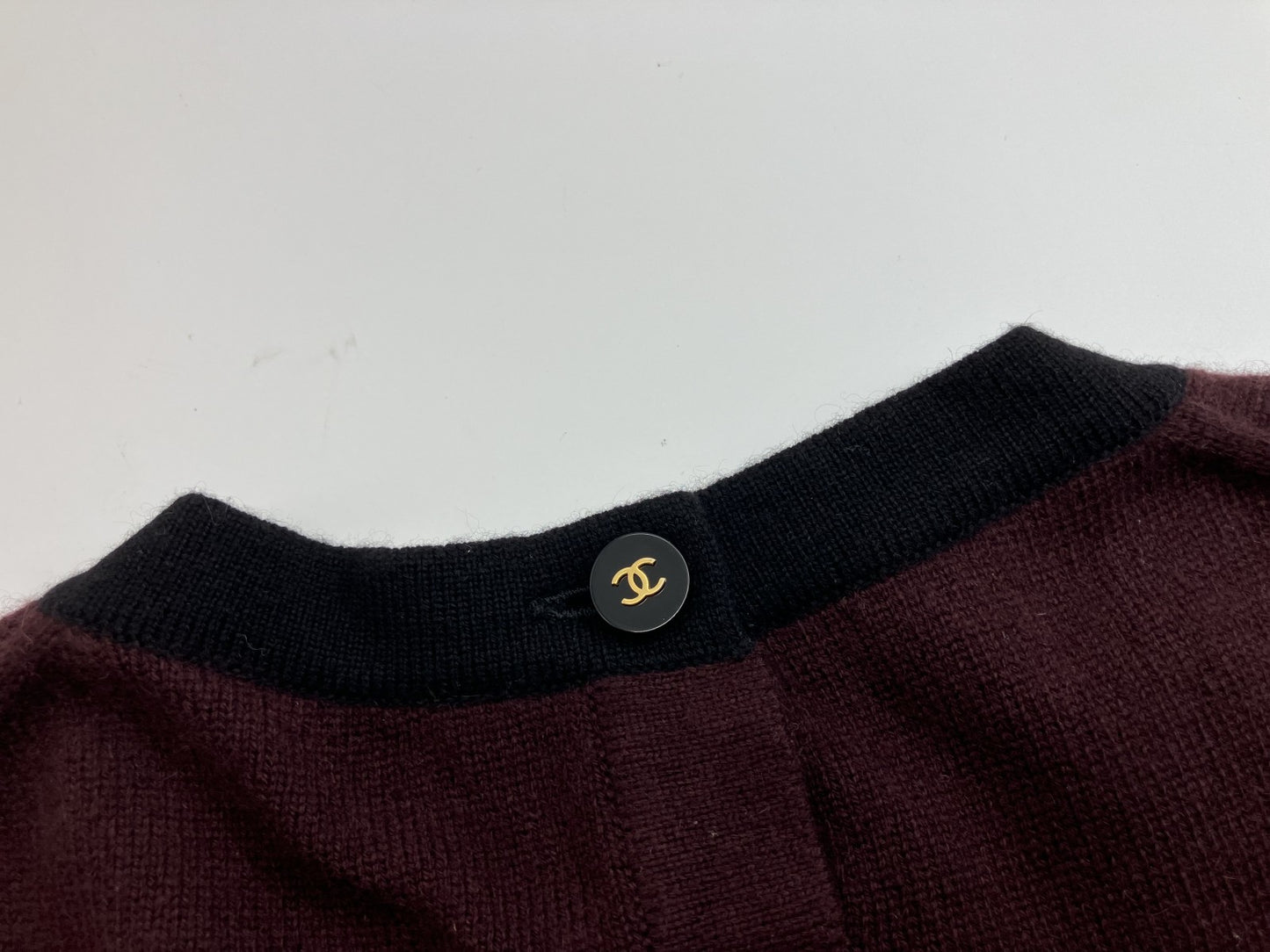 CHANEL Cashmere Knit Dress Burgundy ﾃ・Black