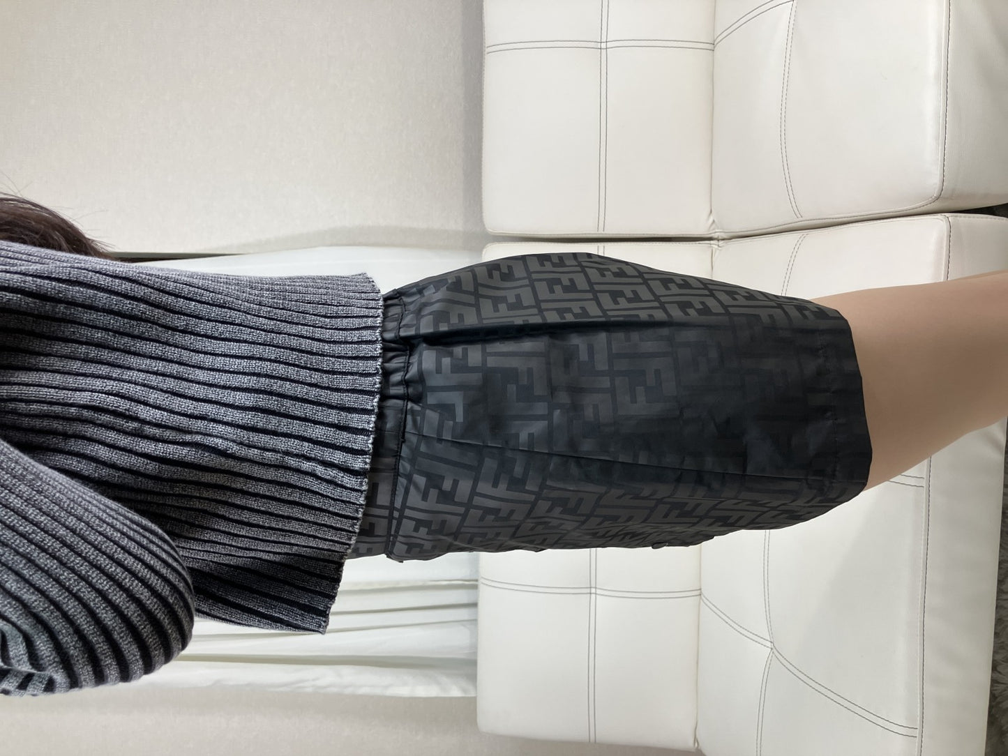 FENDI FF Zucca Logo Black Nylon Snap Mini Skirt Size 10A Made in Italy