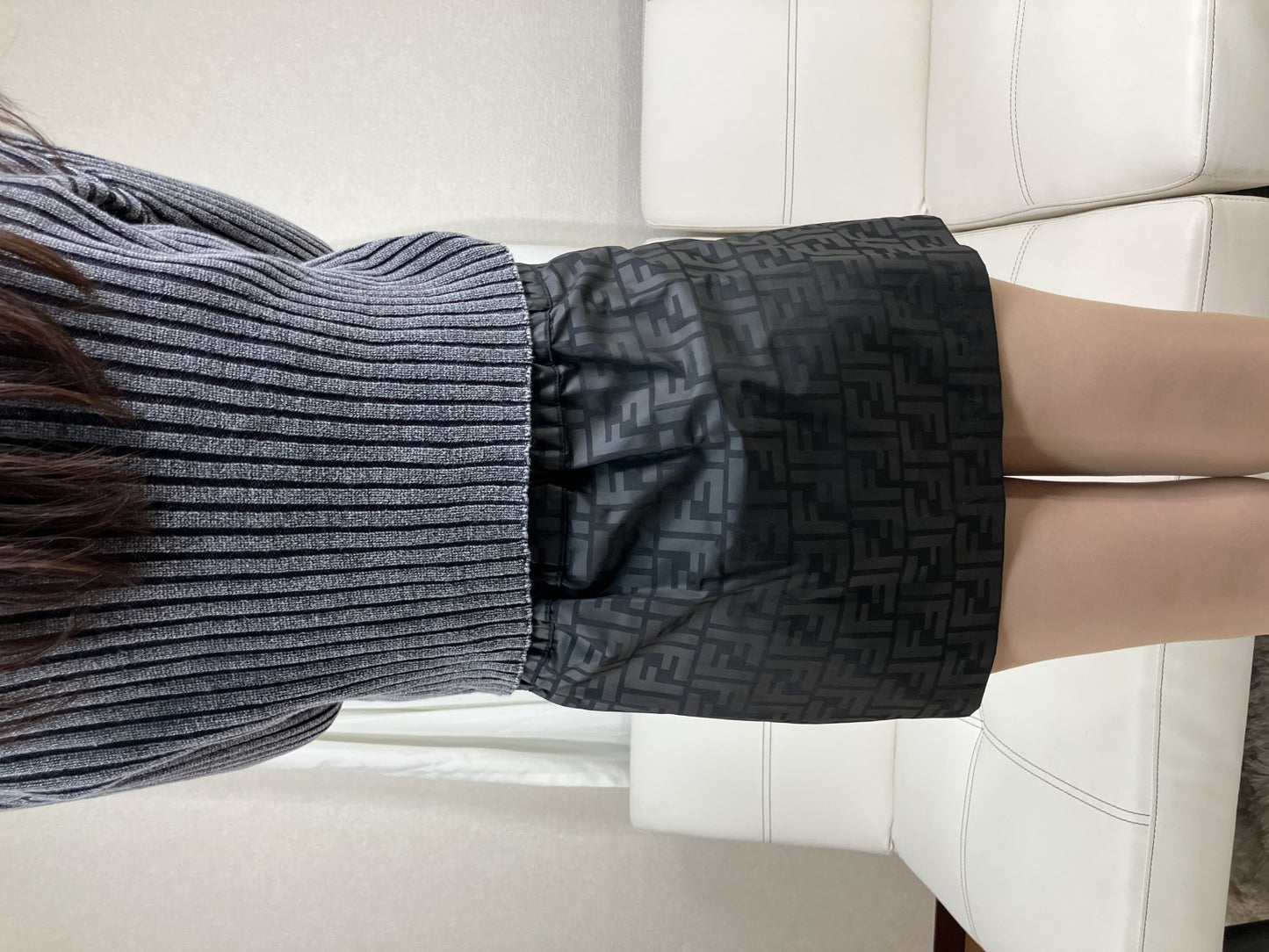 FENDI FF Zucca Logo Black Nylon Snap Mini Skirt Size 10A Made in Italy