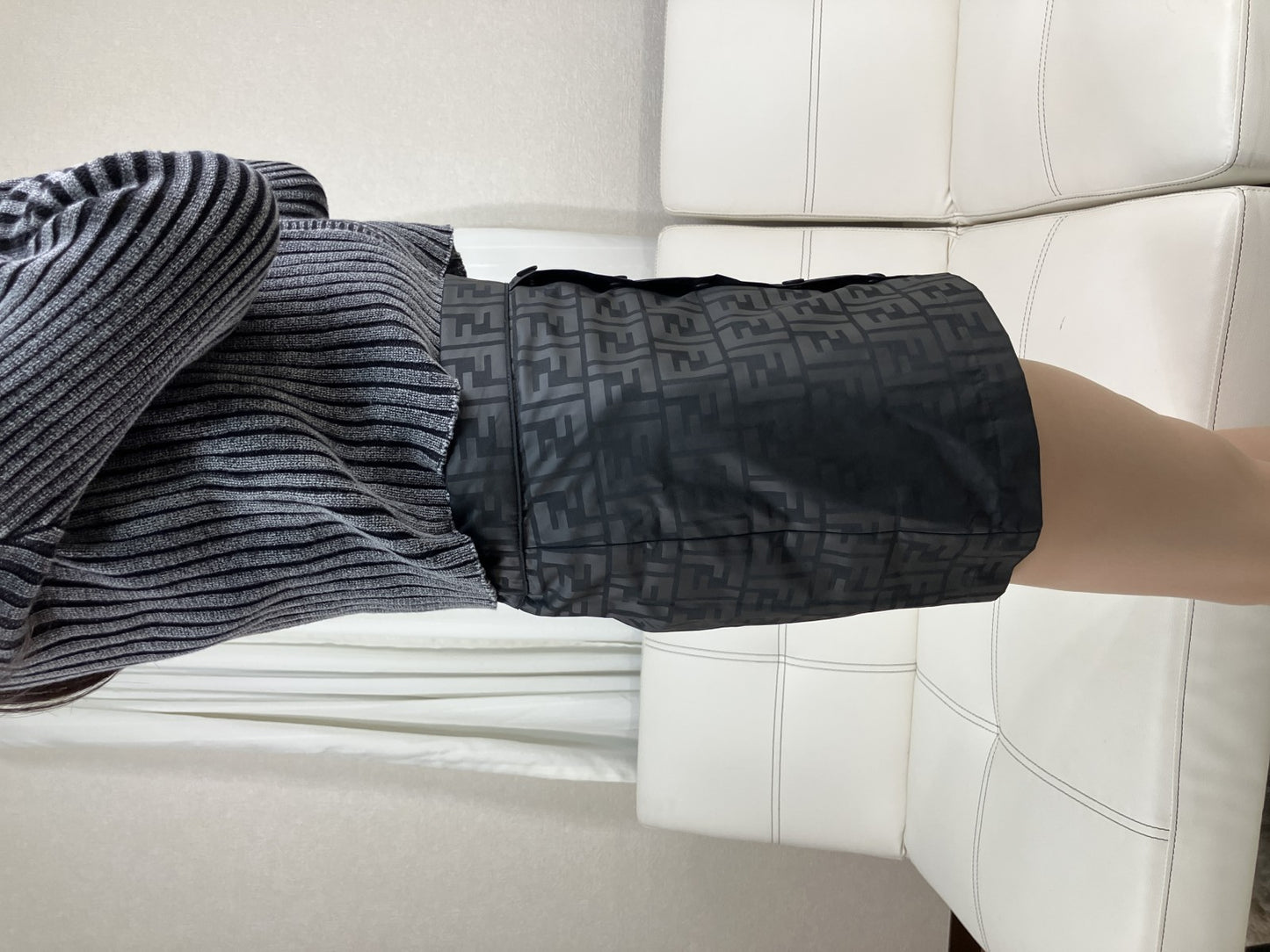FENDI FF Zucca Logo Black Nylon Snap Mini Skirt Size 10A Made in Italy