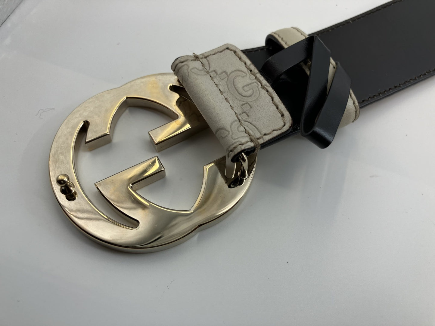 GUCCI Interlocking Belt Length 101cm(39.76inch) Width 4cm(1.57inch)Ivory