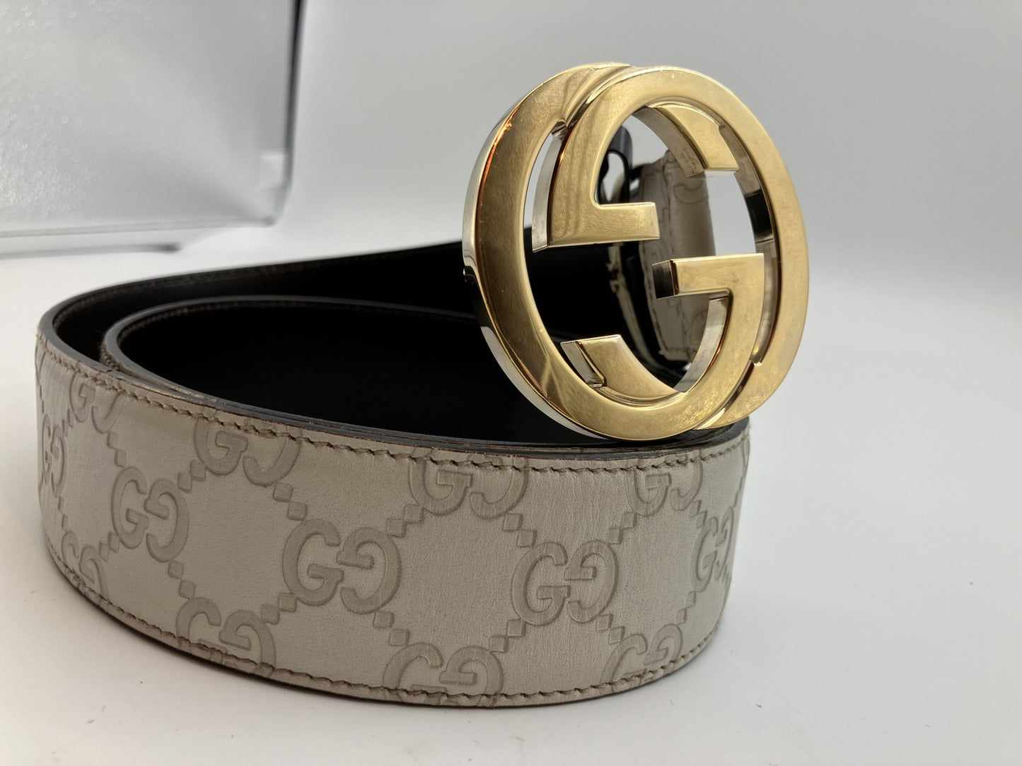 GUCCI Interlocking Belt Length 101cm(39.76inch) Width 4cm(1.57inch)Ivory