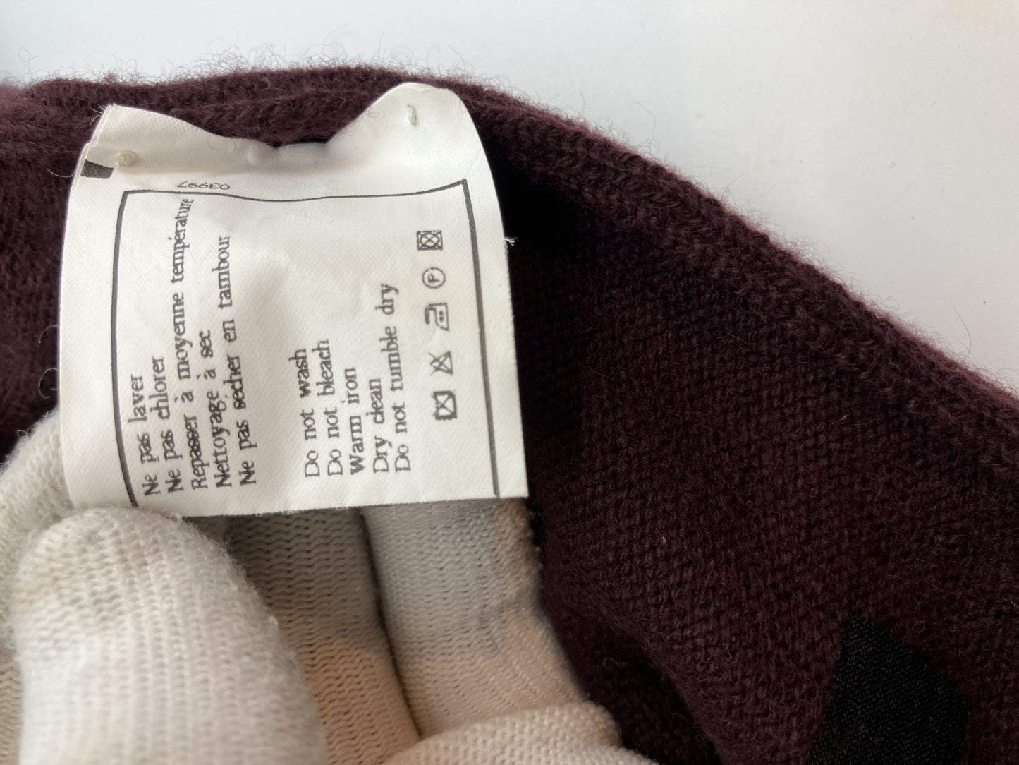 CHANEL Cashmere Knit Dress Burgundy ﾃ・Black