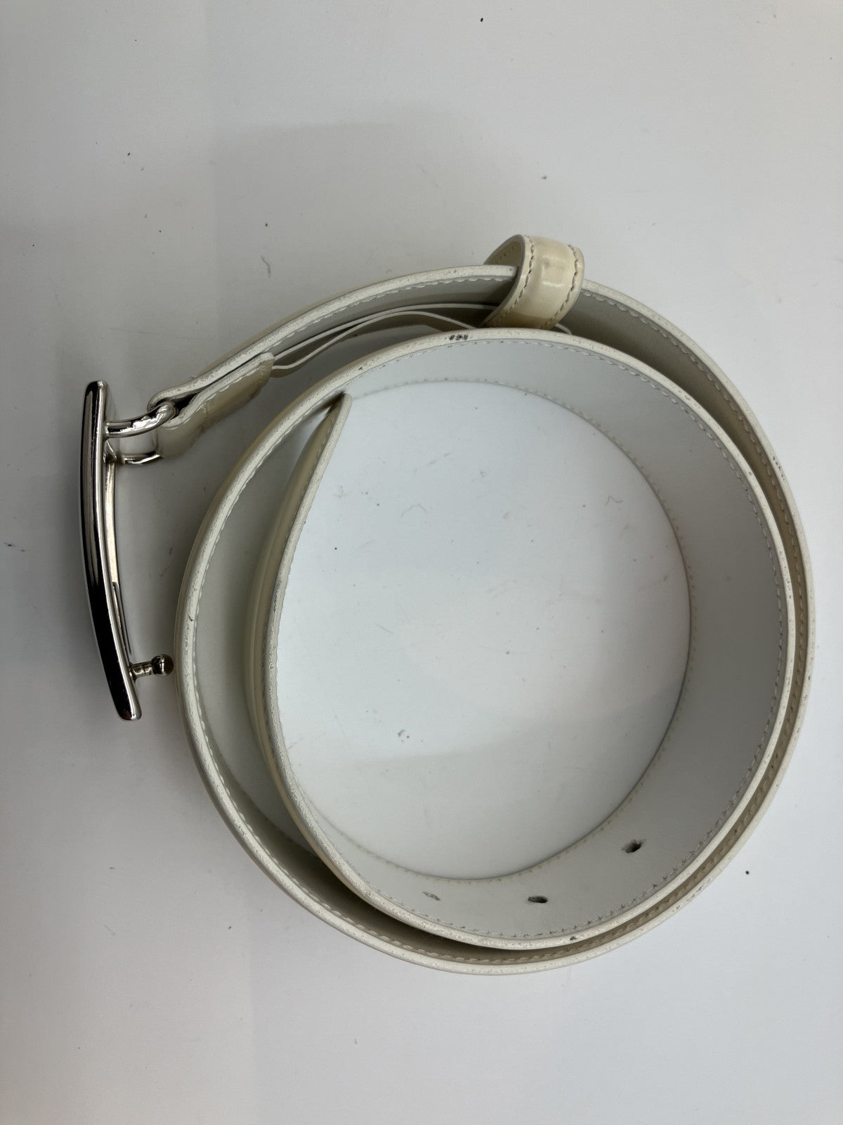 GUCCI Gロゴバックル 037 1046 1107 ベルト 全長87ｃｍ 幅4ｃｍ アイボリー＆シルバー 送料無料