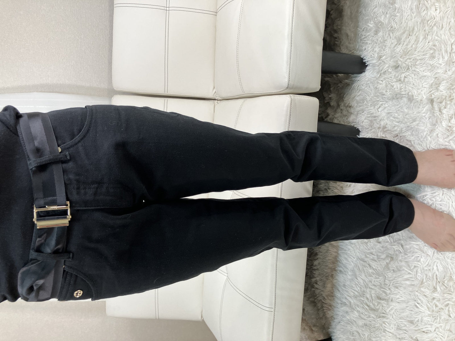 GUCCI Black Cotton Pants GG Logo Satin Belt Size 38 Women's Made in Italy