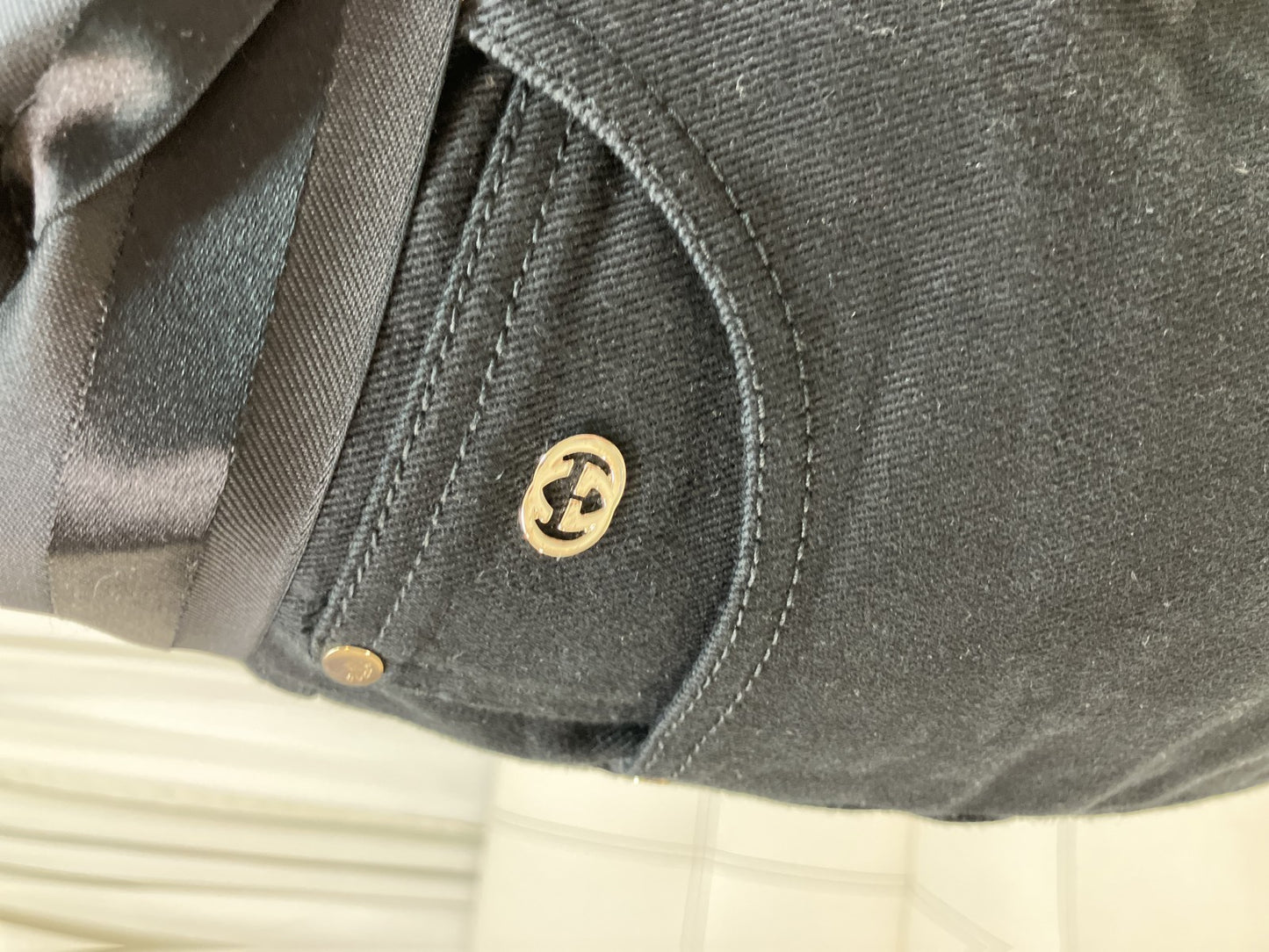 GUCCI Black Cotton Pants GG Logo Satin Belt Size 38 Women's Made in Italy