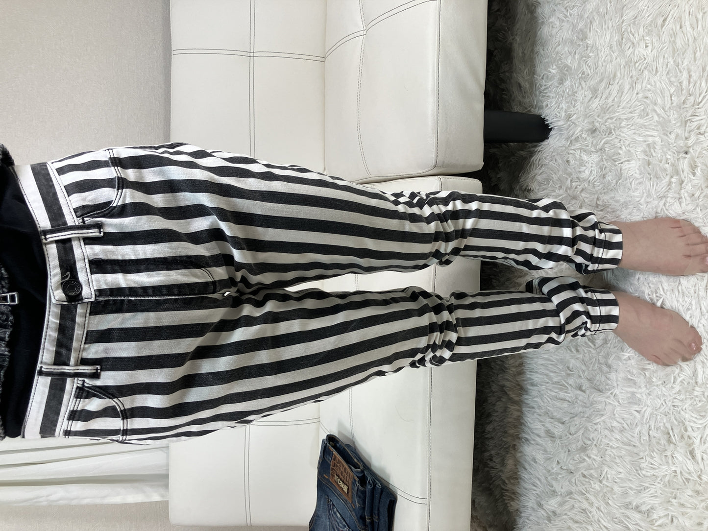 DOLCE & GABBANA Striped Stretch Denim Skinny Pants Black White Size 38 Italy