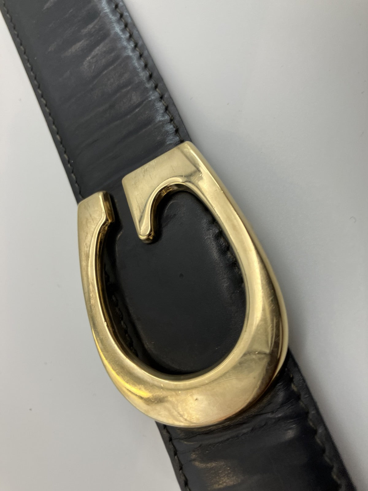 GUCCI Logo Belt Total Length 88cm (34.65 inch) Width 3.5cm (1.38 inch) Black &amp; Gold Free Shipping 