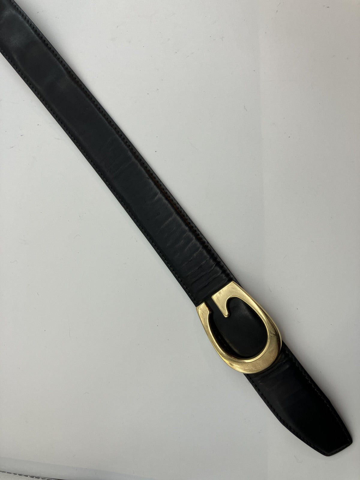 GUCCI Logo Belt Total Length 88cm (34.65 inch) Width 3.5cm (1.38 inch) Black &amp; Gold Free Shipping 