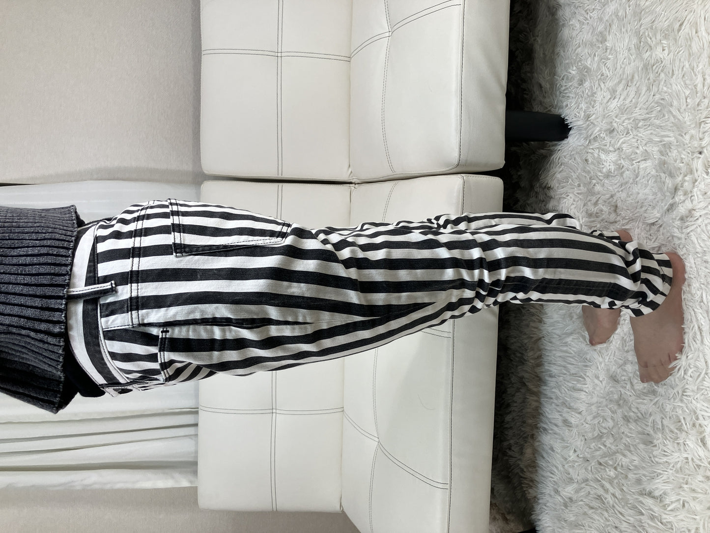 DOLCE & GABBANA Striped Stretch Denim Skinny Pants Black White Size 38 Italy