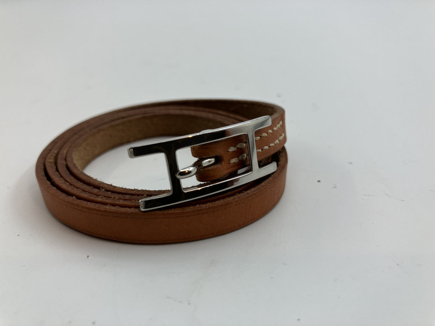 HERMES Leather API III Bracelet Brown Bangle Free Shipping 