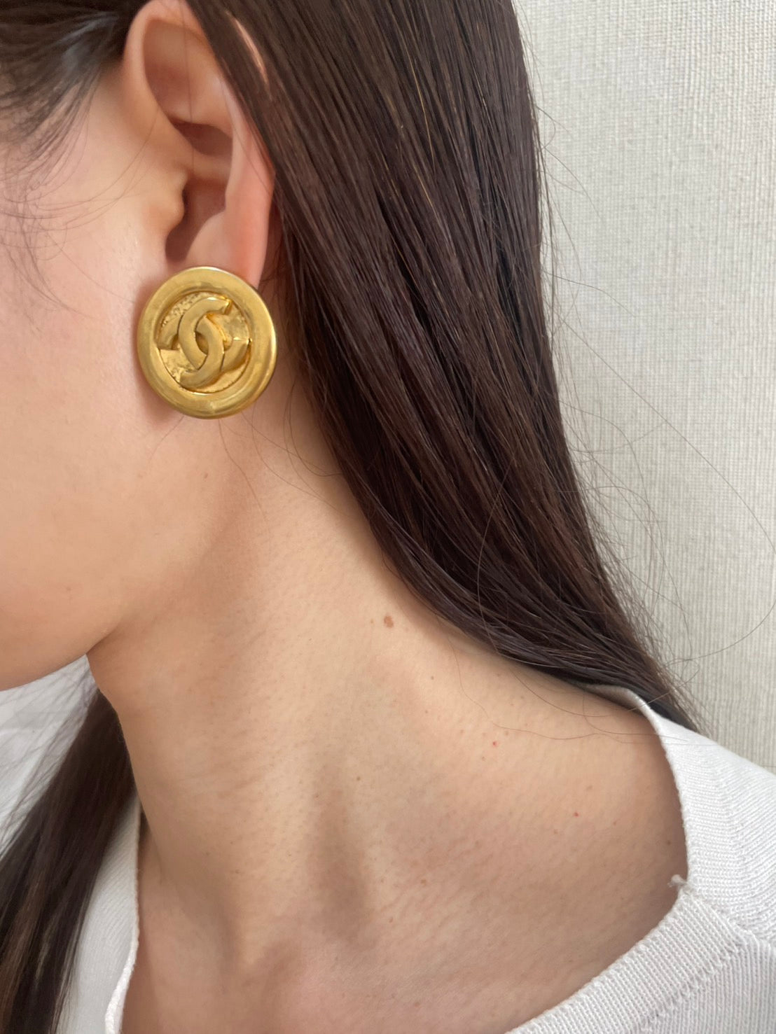 CHANEL CC Logo Round Earring, Single, Gold Tone, 1.1" Diameter, Made in France
