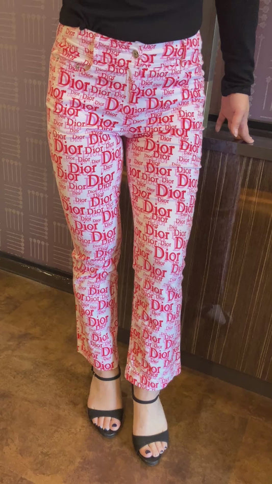 Christian Dior Logo Pants Red White Monogram Vintage France Size 40