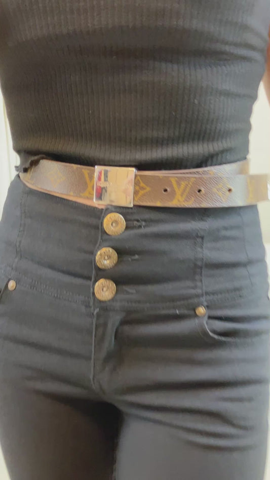 Louis Vuitton Monogram Carre Belt Brown Canvas Silver Buckle Size 75/30 Spain