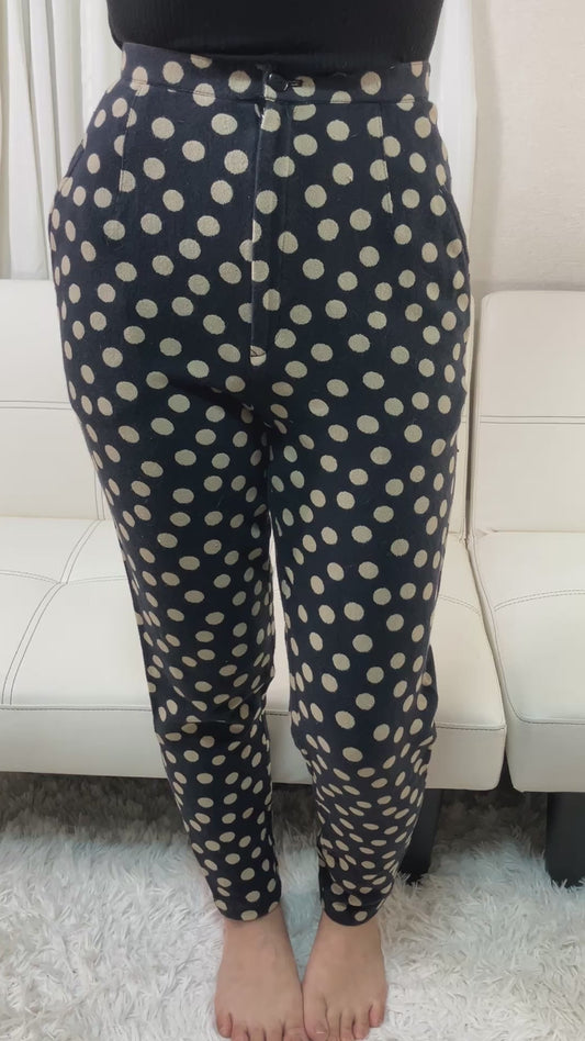 ISSEY MIYAKE 1986 Polka Dot Stretch Pants Size 9 Black Beige Japan VTG