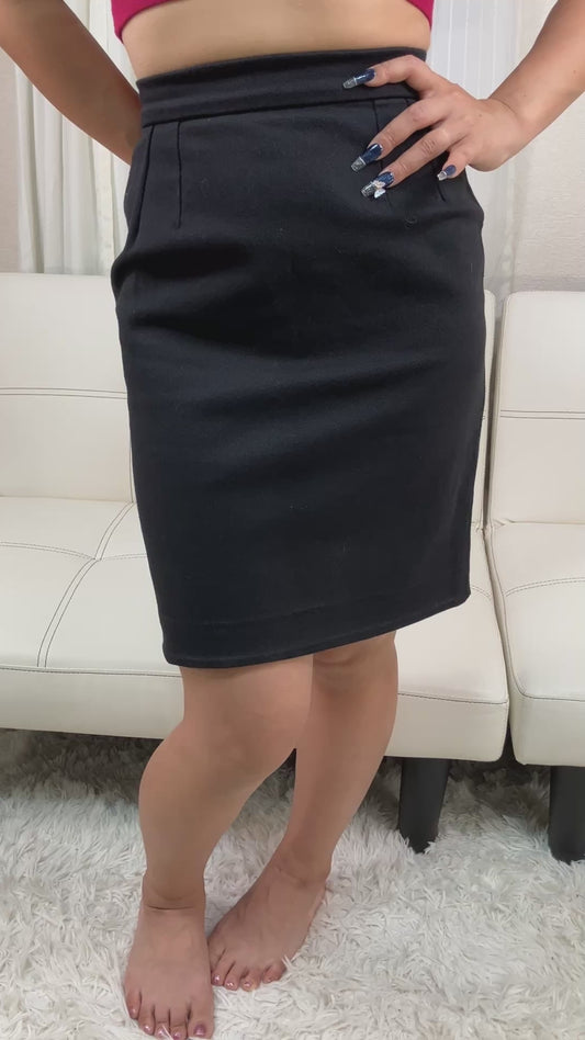CHANEL Boutique Black Pencil Skirt Cotton Lycra Stretch Made in France Sz 35