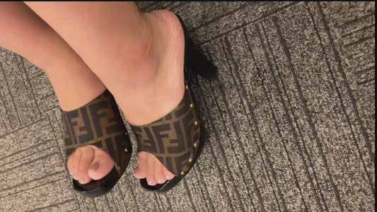 FENDI Zucca Logo Mule Heels Sandals Brown Black EU38 US7.5 JP24.1 Try-On Pics