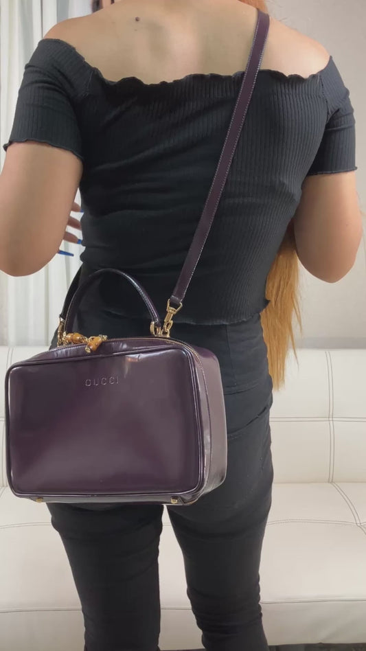 Gucci Vintage Burgundy Leather 2Way Shoulder Hand Bag Bamboo Italy