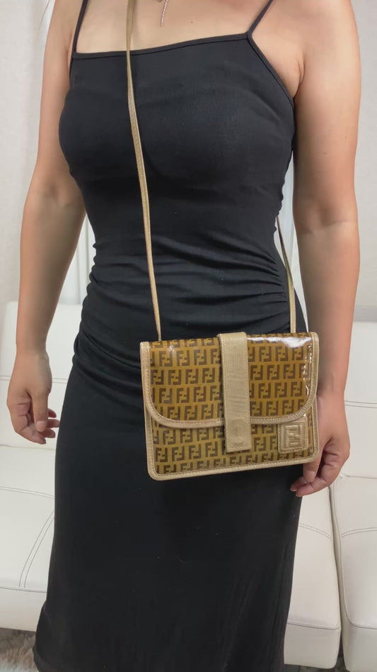 FENDI Zucca FF Monogram PVC Leather Crossbody Shoulder Bag Brown Italy