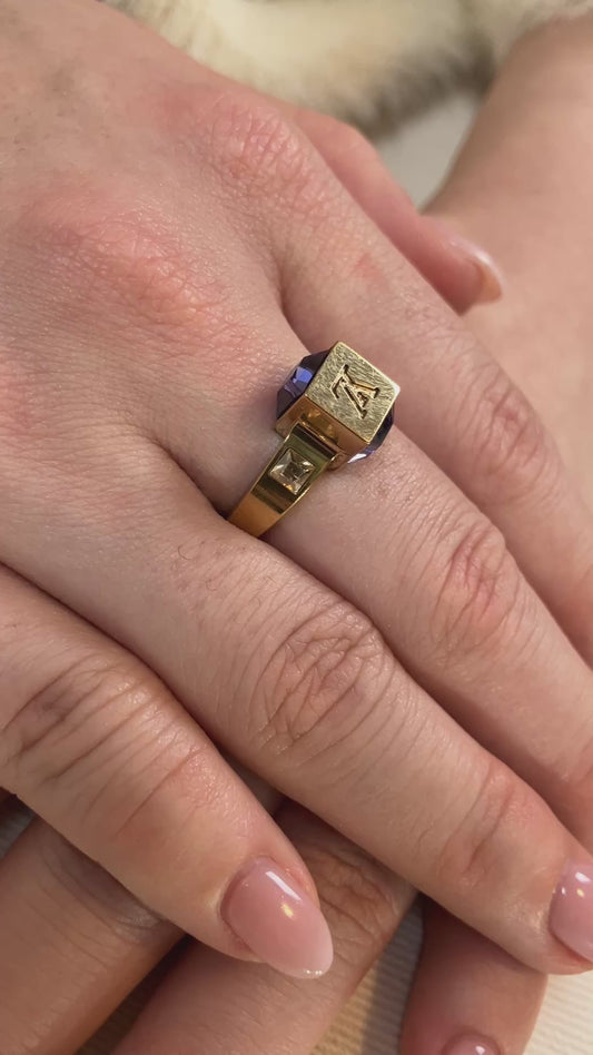 LOUIS VUITTON Gamble Ring Gold Tone Size JP11 US5.5-6 EU51-52 Purple Stone