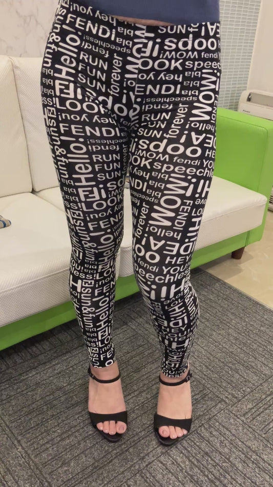 FENDI Logo Leggings Pants Black Size 10A Made in Italy Stretch Kids Women