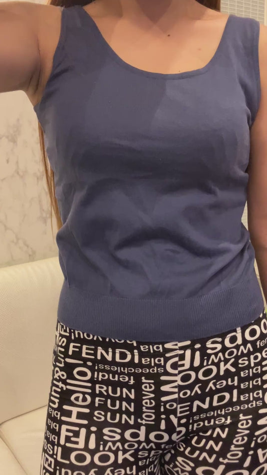 HERMES PARIS Sleeveless Knit Top Size 34 Cotton Blue Made in Italy