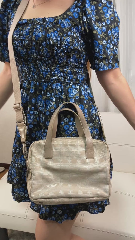 CHANEL New Travel Line 2WAY Bag Beige Canvas Serial 7075948