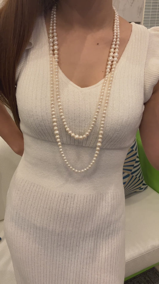 6-10mm Pearl Long Necklace Rope Strand No Clasp Approx 110-130cm 113.3g