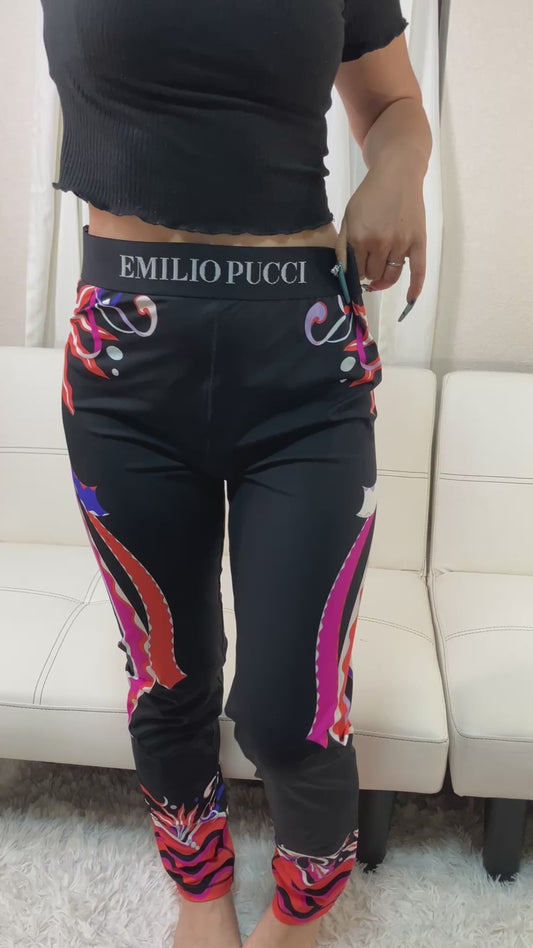 Emilio Pucci 9RWT20 Leggings IT46 FR42 Multicolor Print Stretch Pants Italy