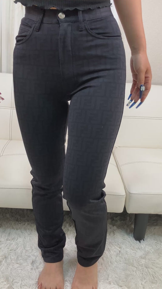 FENDI Jeans Zucca FF Monogram Stretch Pants Black Italy Womens 27