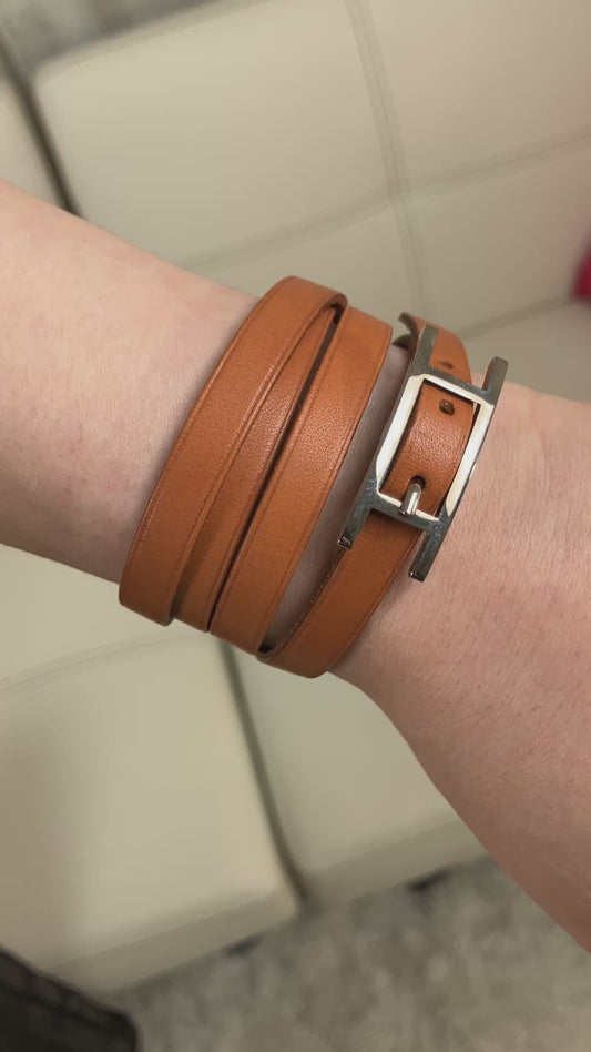 HERMES Behapi Double Tour Bracelet Brown Leather Size 75.5cm □F
