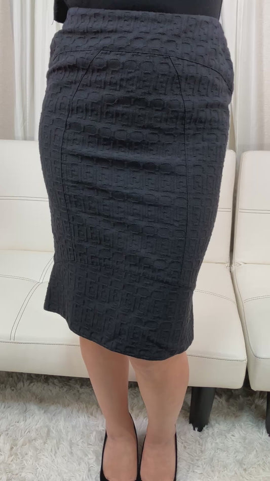 FENDI Zucca Skirt Black Logo Knee Length Back Zip Ladies Italy Authentic